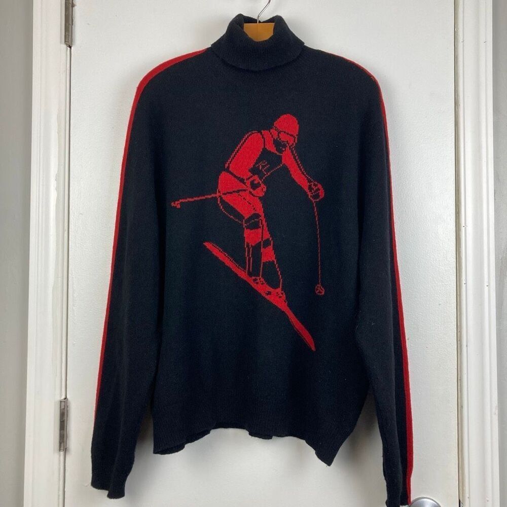 Vintage RARE Polo Ralph Lauren Turtleneck Sweater 100%‎ Lambswool Suicide Skier